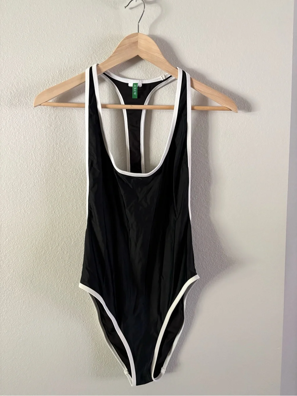 J. Crew Black Swimsuit Racerback with White Trim